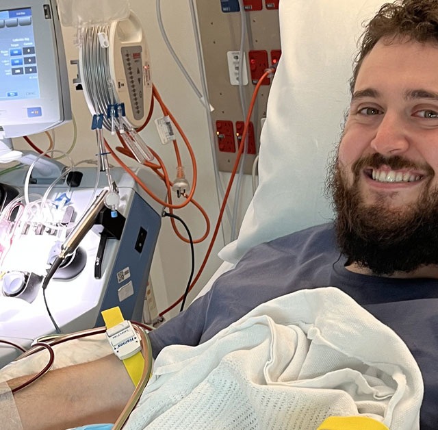 A photo of Yoni while he was donating blood stem cells.