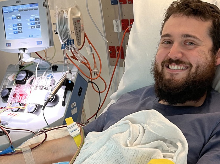 A photo of Yoni while he was donating blood stem cells.